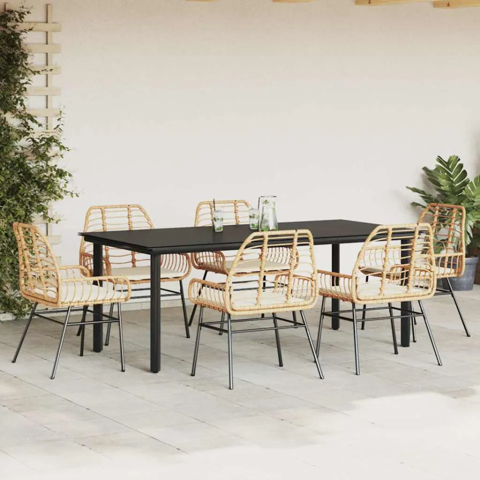 vidaXL 7-delige Tuinset met kussens poly rattan glas bruin, foto 3