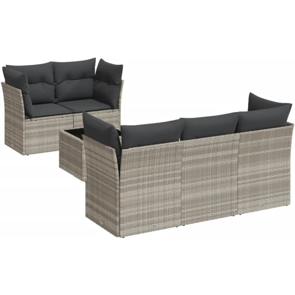 vidaXL 6-delige Loungeset met kussens poly rattan lichtgrijs grijs, foto 3