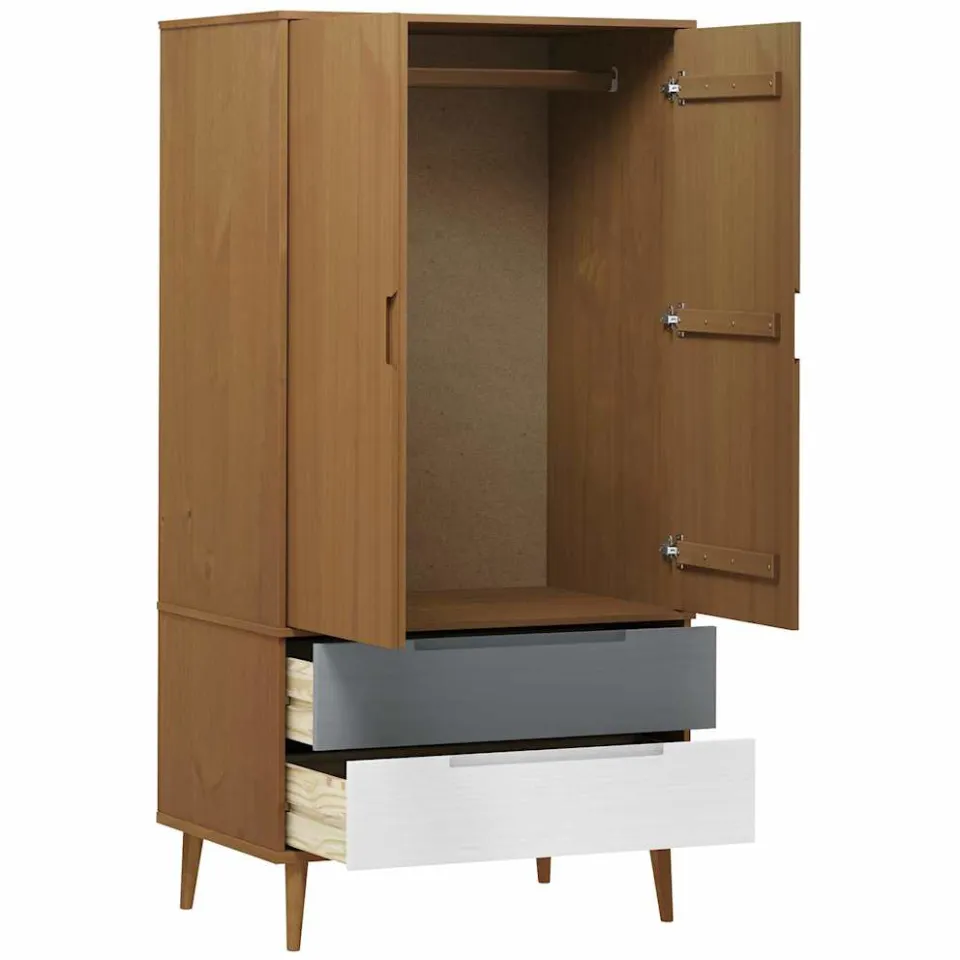 vidaXL Kledingkast MOLDE 90x55x175 cm massief grenenhout bruin, foto 4