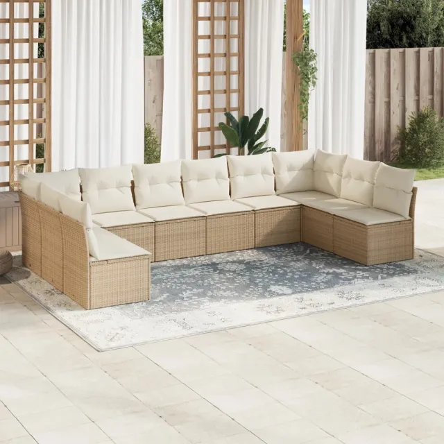 vidaXL 10-delige Loungeset met kussens poly rattan beige, foto 2