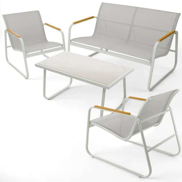 Blumtal Tuinset - Loungeset - Mesh en metaal - Grijs- 4 Delig - 2 stoelen - Bank - Tafel