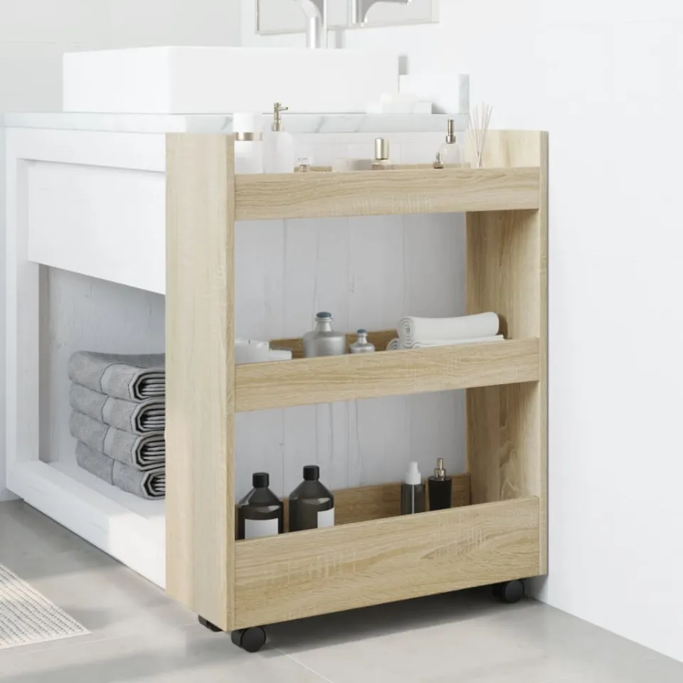 vidaXL Opbergtrolley smal 3-laags bewerkt hout sonoma eikenkleurig, foto 3