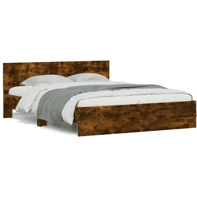 vidaXL Bedframe met hoofdeinde en LED gerookt eikenkleurig 150x200 cm Bruin