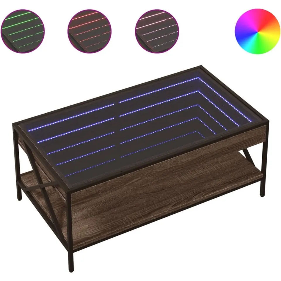 vidaXL Salontafel met Infinity LED 90x50x38 cm bruin eikenkleurig, foto 3