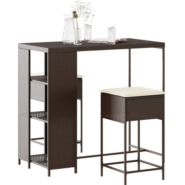 vidaXL 3-delige Tuinbarset met kussens poly rattan bruin