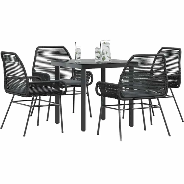 vidaXL 5-delige Tuinset met kussens poly rattan glas zwart