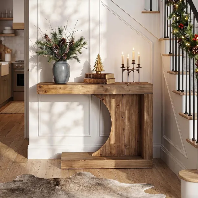 Little Trees LITTLE TREE Consoletafel - 100 x 30 x 76 cm - Landelijke stijl‑moderne boogvorm - Smalle tafel voor hal en achter de bank - Decoratief voor woonkamer -Bruin