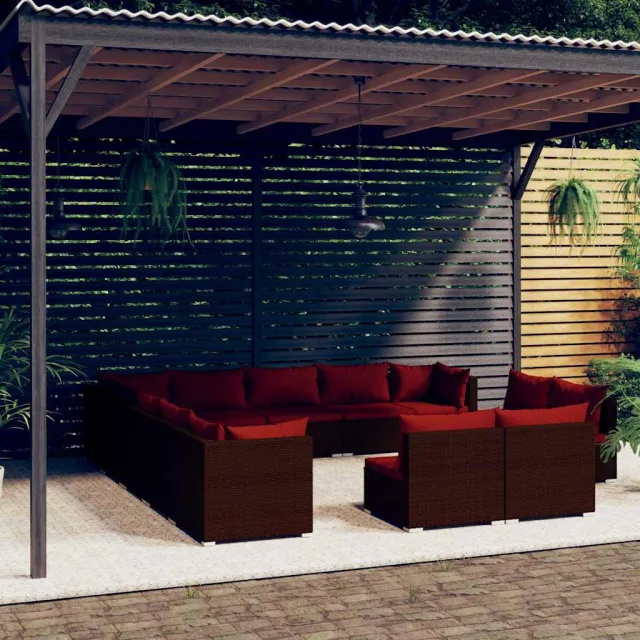 vidaXL 13-delige Loungeset met kussens poly rattan bruin, foto 2