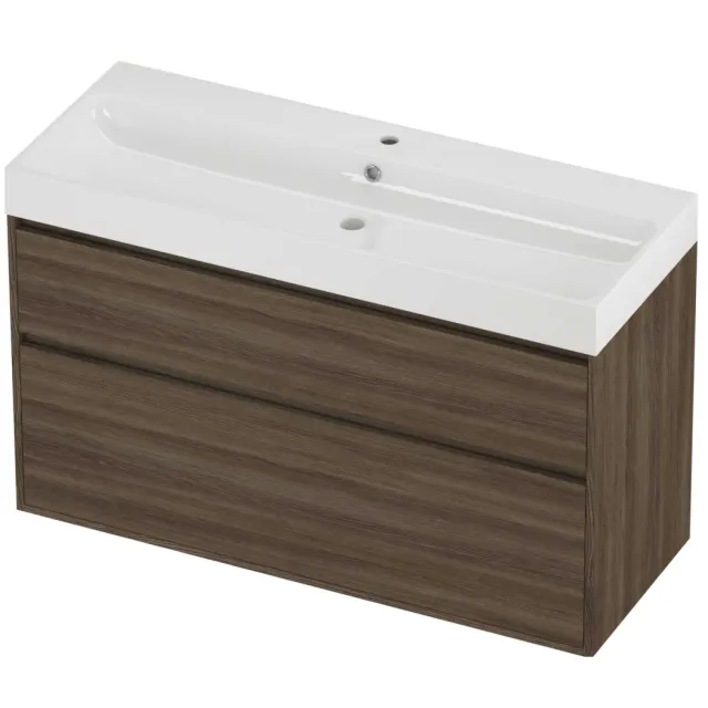 Proline Podium Badmeubelset Polystone Loft 1 Kraangat Greeploos 120x46x75 cm Glans Wit Vital Oak Eiken