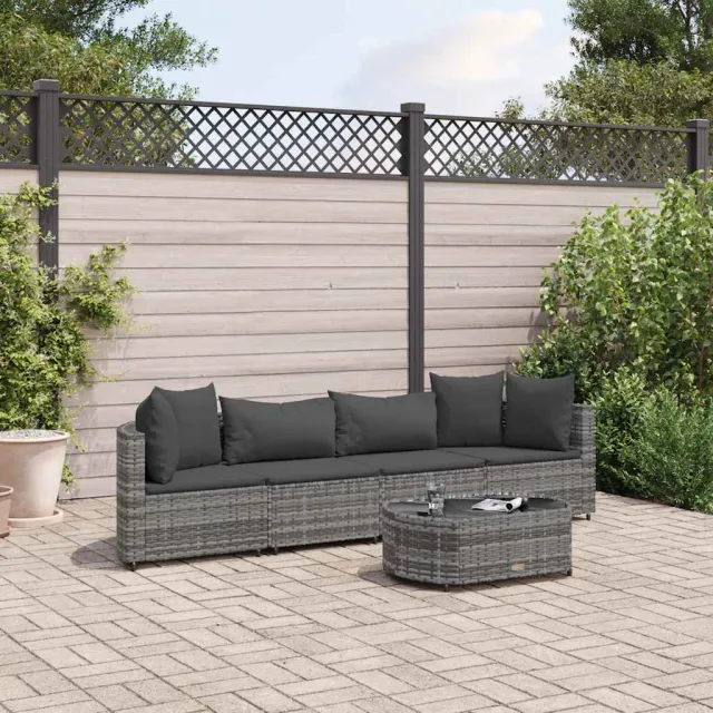 vidaXL 5-delige Loungeset met kussens poly rattan grijs, foto 2