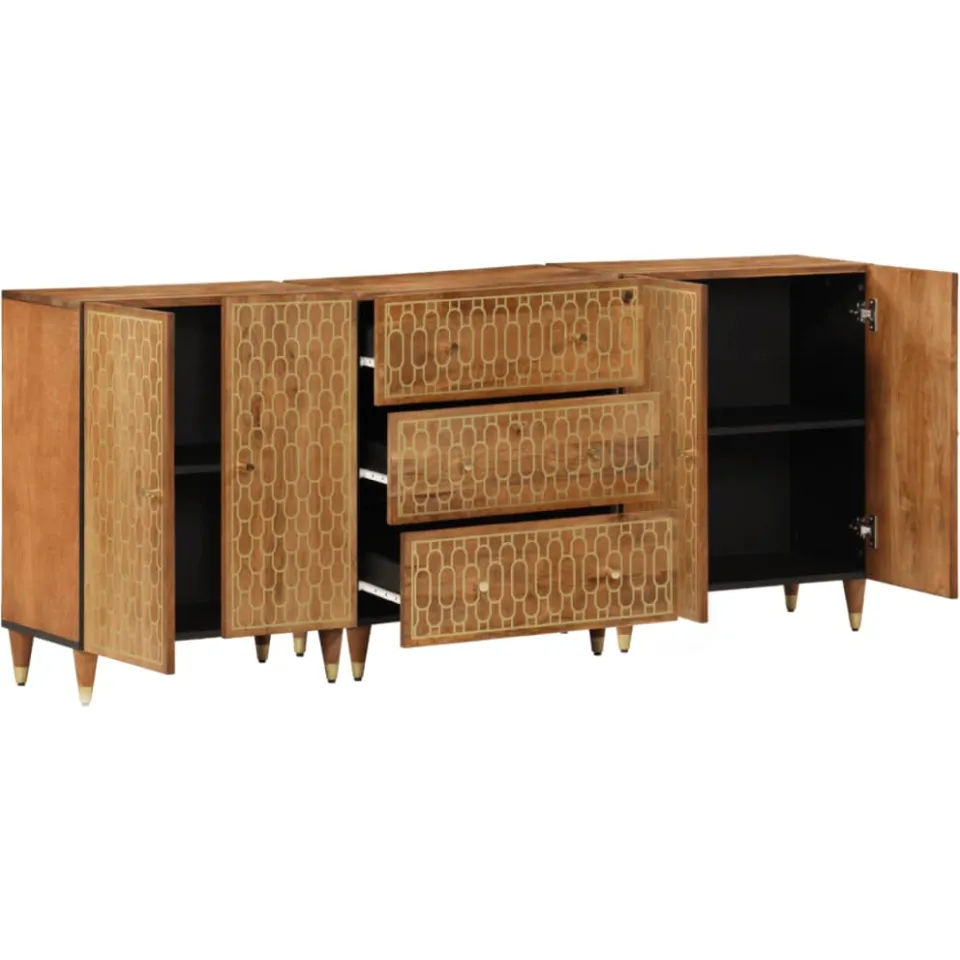 vidaXL Bijzetkasten 3 st 60x33x75 cm massief mangohout bruin, foto 2