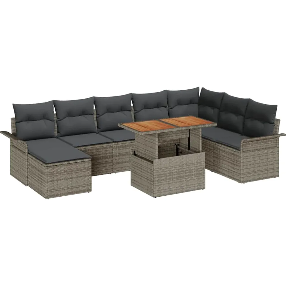 vidaXL Tuin Sofa Set 9 st Grijs Poly riet, foto 4