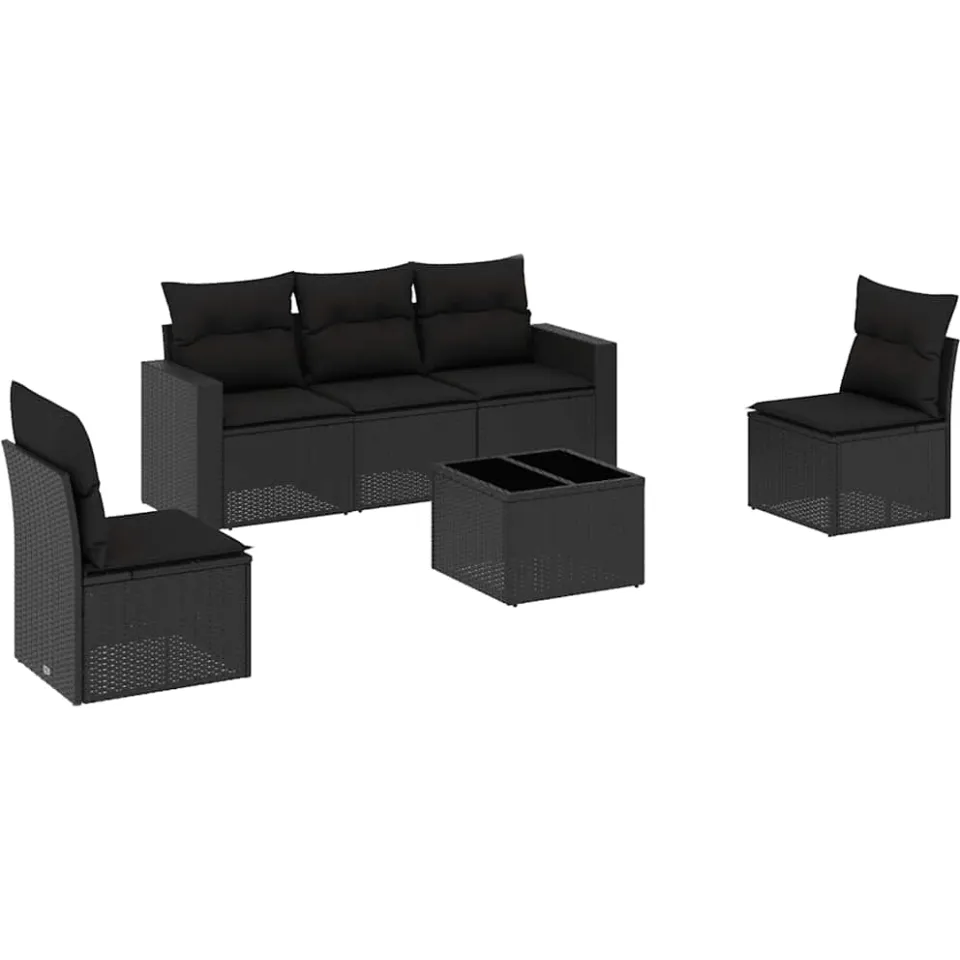 vidaXL 6-delige Loungeset met kussens poly rattan zwart