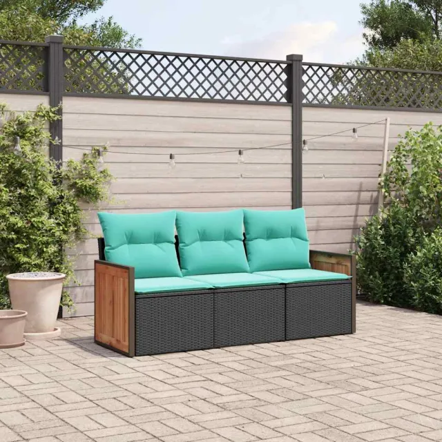 vidaXL 3-delige tuinbankset met kussens van zwart polyrotan, foto 2