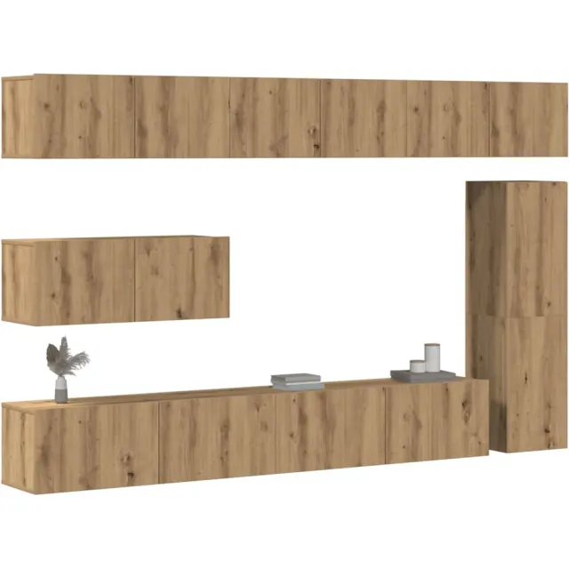 vidaXL 7-delig Tv-meubelset wandmontage bewerkt hout artisanaal eiken Bruin