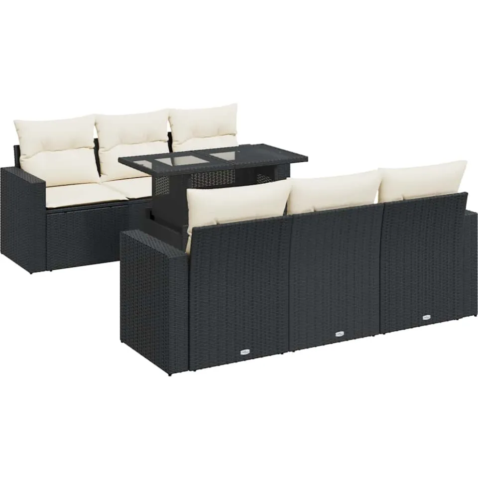 vidaXL 7-delige Loungeset met kussens poly rattan zwart, foto 3
