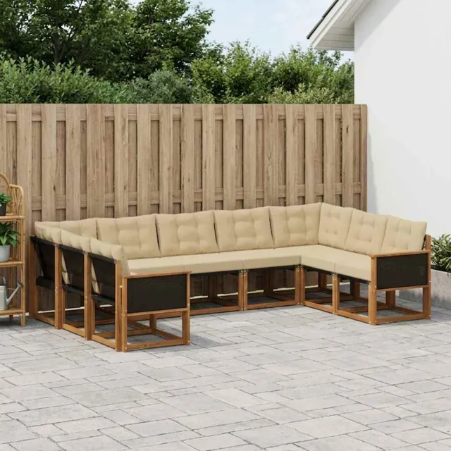 vidaXL Buiten bankenset 9 st 9-zits Natuurlijk en Beige