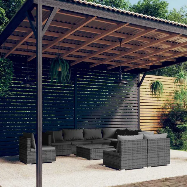 vidaXL 10-delige Loungeset met kussens poly rattan grijs, foto 2
