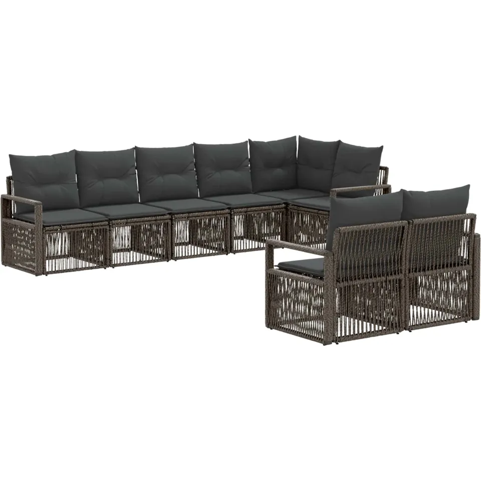 vidaXL Tuinbankenset 8 st 8-zits Grijs poly rattan, foto 3