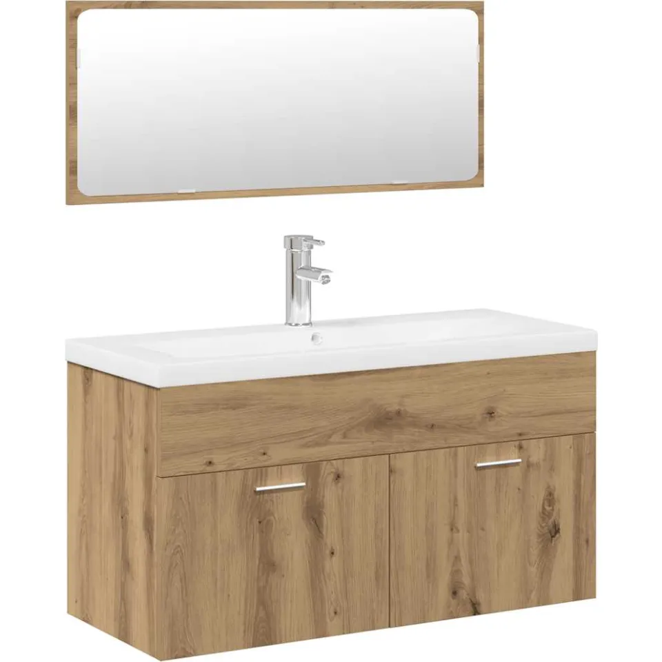 vidaXL 3-delige Badkamermeubelset bewerkt hout artisanaal eikenkleur, foto 3