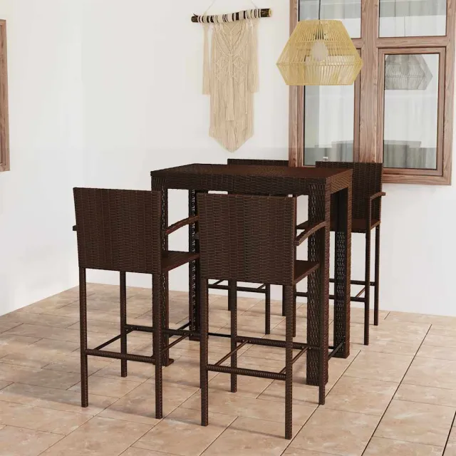 vidaXL 5-delige Tuinbarset met armleuningen poly rattan bruin, foto 2