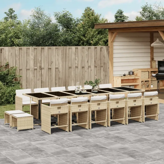 vidaXL 17-delige Tuinset met kussens poly rattan beige, foto 2