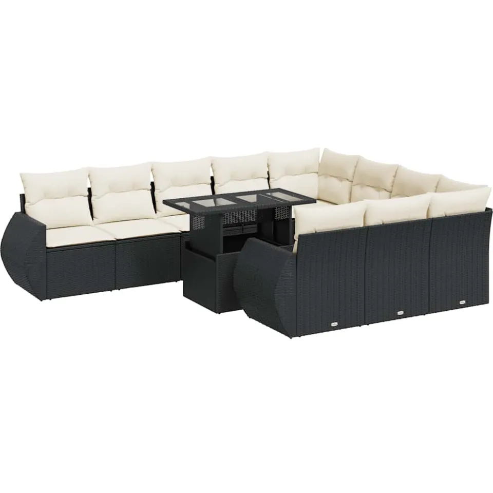 vidaXL 11-delige Loungeset met kussens poly rattan zwart, foto 3