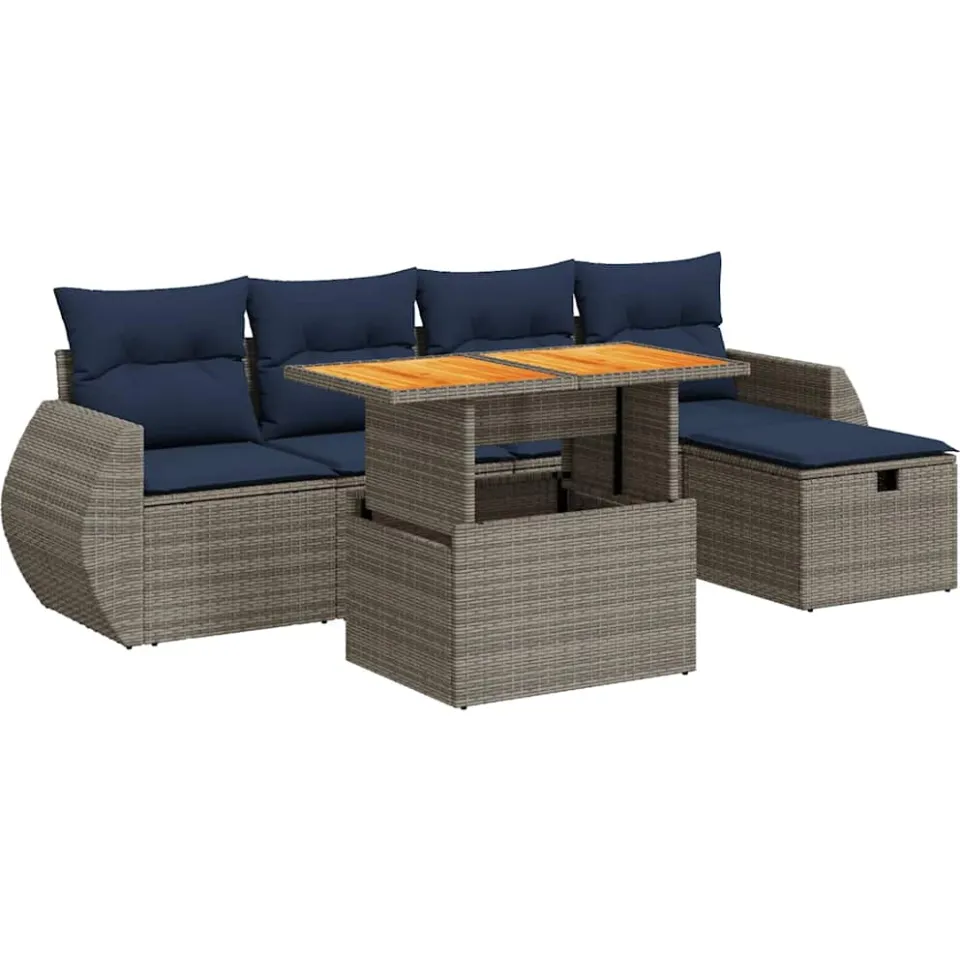 vidaXL 6-delige Loungeset met kussens poly rattan acacia zwart, foto 3
