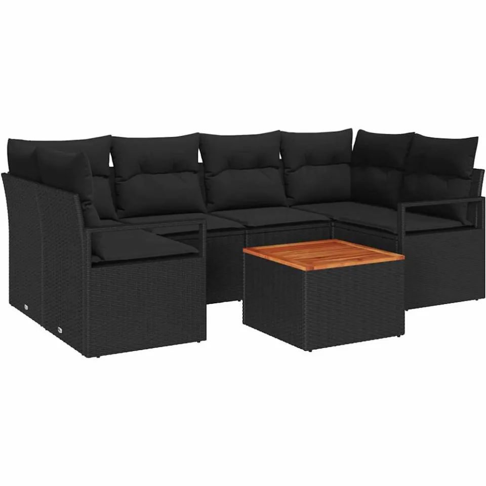 vidaXL Tuinbankenset 7 st Zwart poly rattan