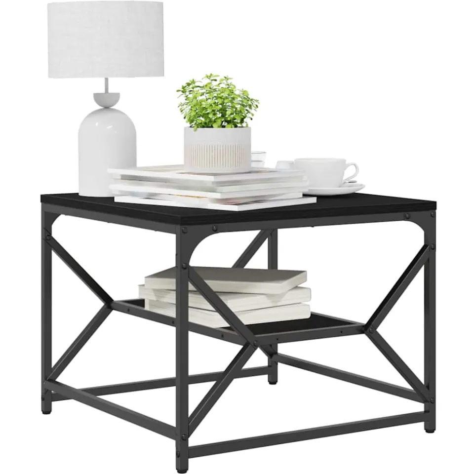 vidaXL Salontafel Zwart Eiken 51 x 50 x 40 cm Engineered hout en staal