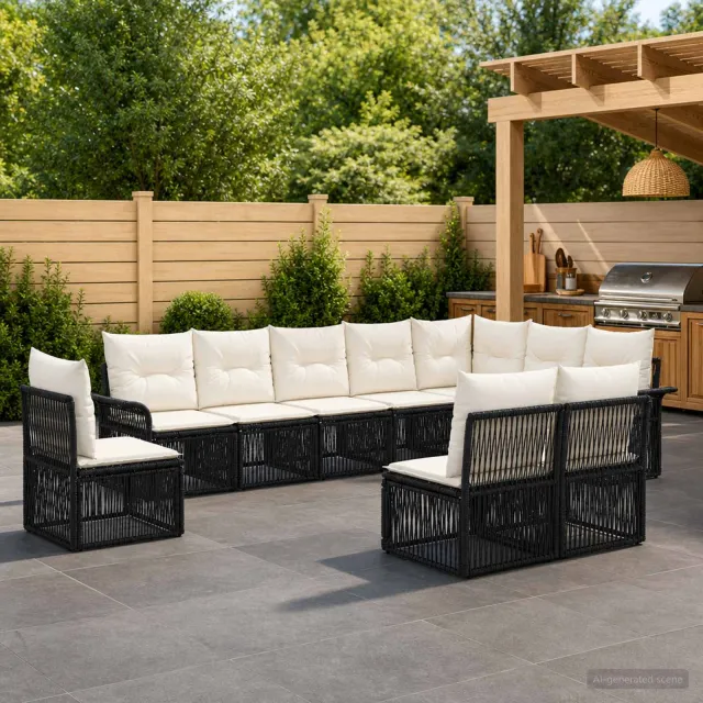 vidaXL Tuinbankenset 10 st 10-zits Zwart poly rattan, foto 2