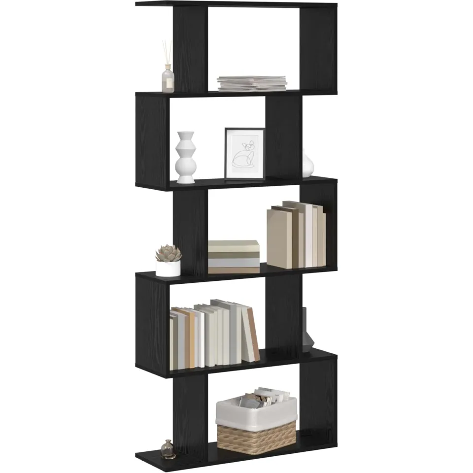 vidaXL Boekenkast 5-laags 70 x 24 x 161 cm Bewerkt hout Zwart Eiken, foto 2