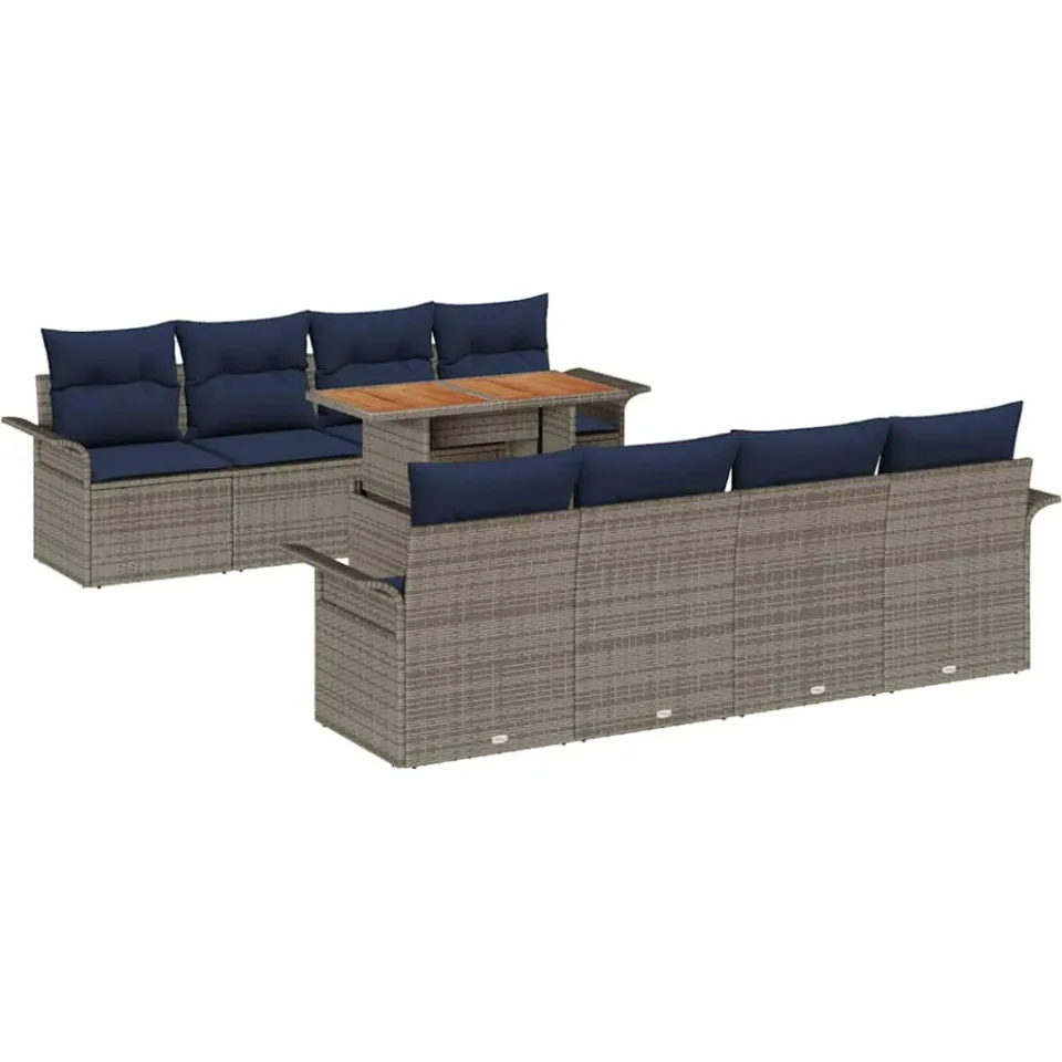 vidaXL Tuin Sofa Set 9 st Grijs Poly riet