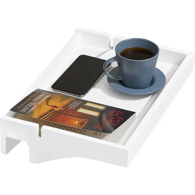 SoBuy Kleine Nachtkastje Bamboe – Wit 36x25x8cm, NKD01-W – Zwevend Bedplankje met Kabelbeheer