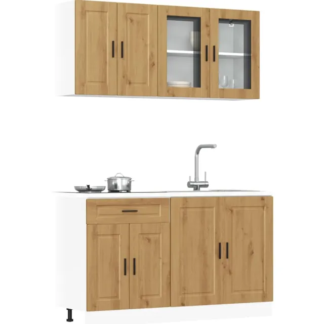 vidaXL 4-delige Keukenkastenset Kalmar bewerkt hout artisanaal eiken Bruin