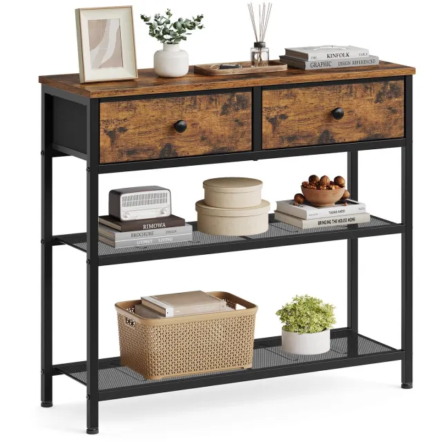 Songmics Consoletafel – vintage bruin – 76 – 7 x 30 x 78 – 7 cm – 2 lades – Vintagebruin