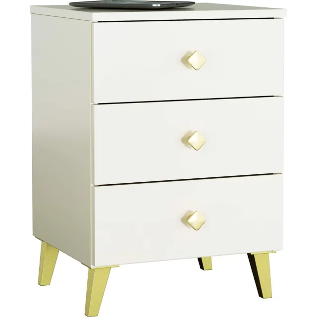 Akord Nachtkastje MOBI Kasjmier met 3 Lades / AKORD Furniture Factory / Kasjmierkleur met Gouden Handvatten / 40 x 58 x 37 cm