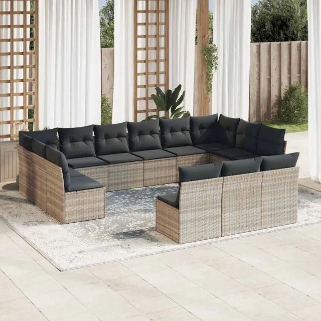 vidaXL 13-delige Loungeset met kussens poly rattan lichtgrijs grijs, foto 2