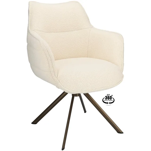 Icon Living Armstoel Lio - Stof Rhythm Natural - Leg Bronze 360° Return-System Wit