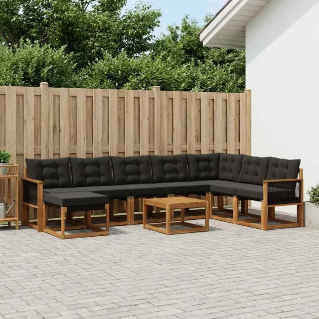 vidaXL Buiten bankenset 9 st 8-zits Naturel en Zwart