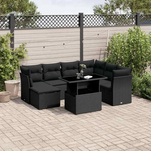 vidaXL 8-delige Loungeset met kussens poly rattan zwart, foto 2
