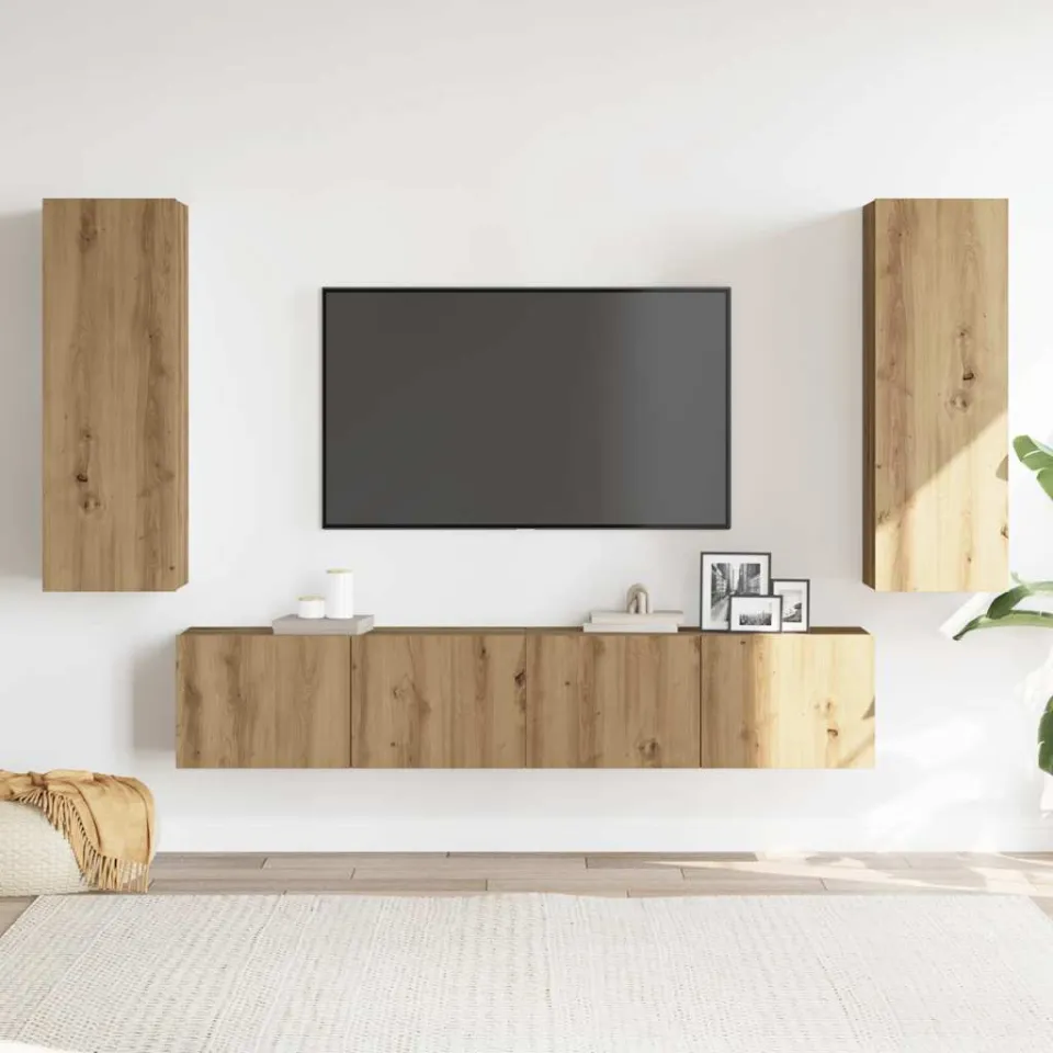 vidaXL Tv-wandkasten 4 st bewerkt hout artisanaal eikenkleurig, foto 2