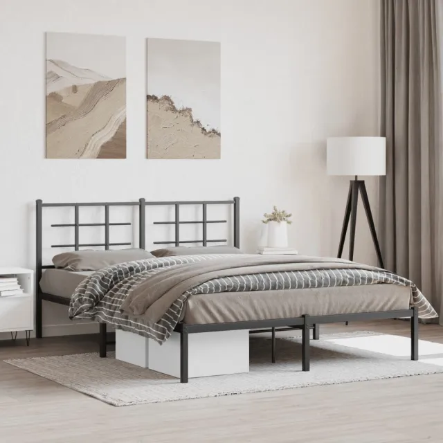 vidaXL Bedframe met hoofdbord metaal zwart 160x200 cm
