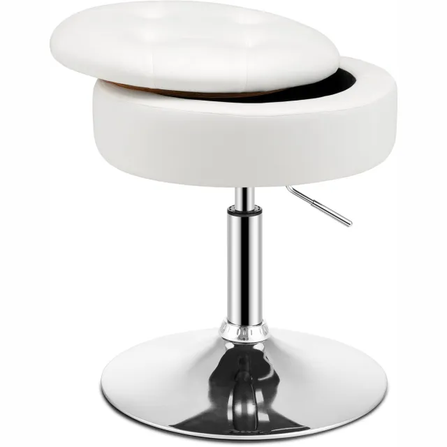 Costway Make-upkruk, 360 graden draaibaar, make-uptafel, kruk met opbergruimte, zithoogte 51-66 cm, zitkruk, bureaukruk gevoerd, barkruk rond, modern (wit)