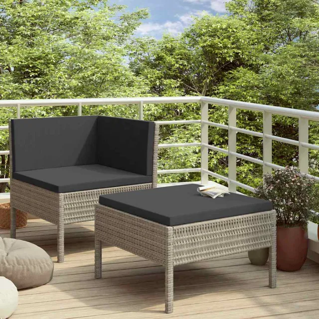 vidaXL 2-delige Loungeset met kussens poly rattan grijs, foto 2