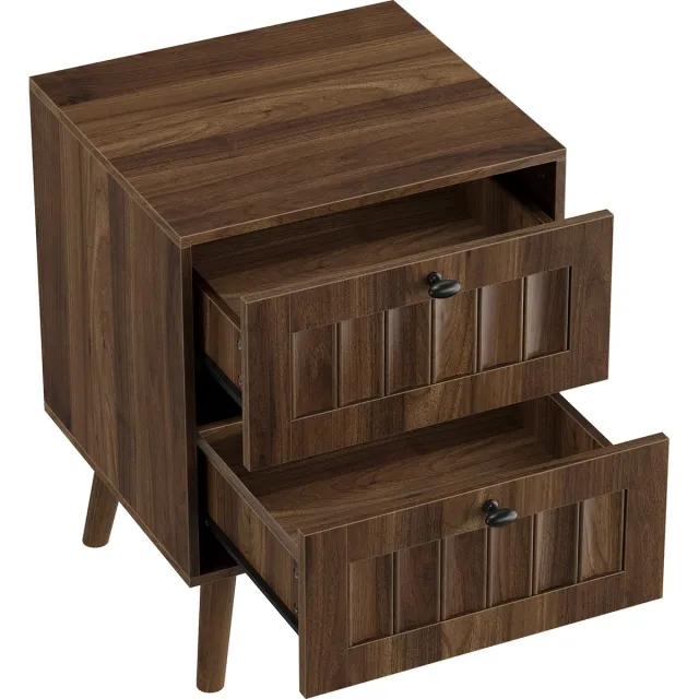Merax Nachtkastje Donker Hout Look - Met 2 Lades en Massief Houten Poten - Opbergkastje voor Slaapkamer en Woonkamer - 43,5x40x57,5 cm Bruin