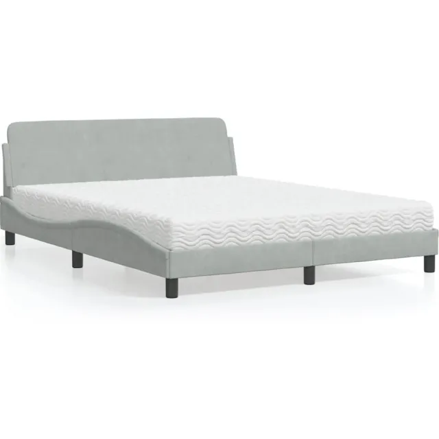 vidaXL Bed met matras "Dover" fluweel lichtgrijs 160x200 cm