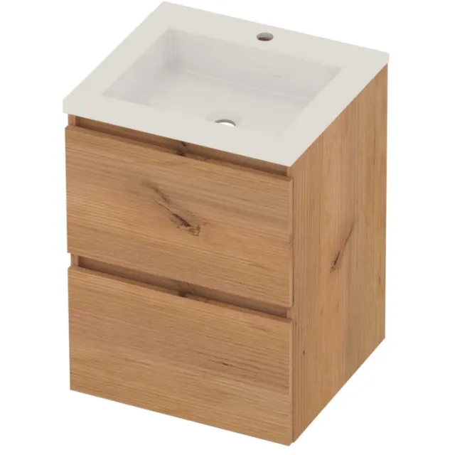 Basic-Line Aura 46 Badmeubelset Acryl 1 Kraangat Greeploos 50x46x62 cm Whisky Oak Glans Wit