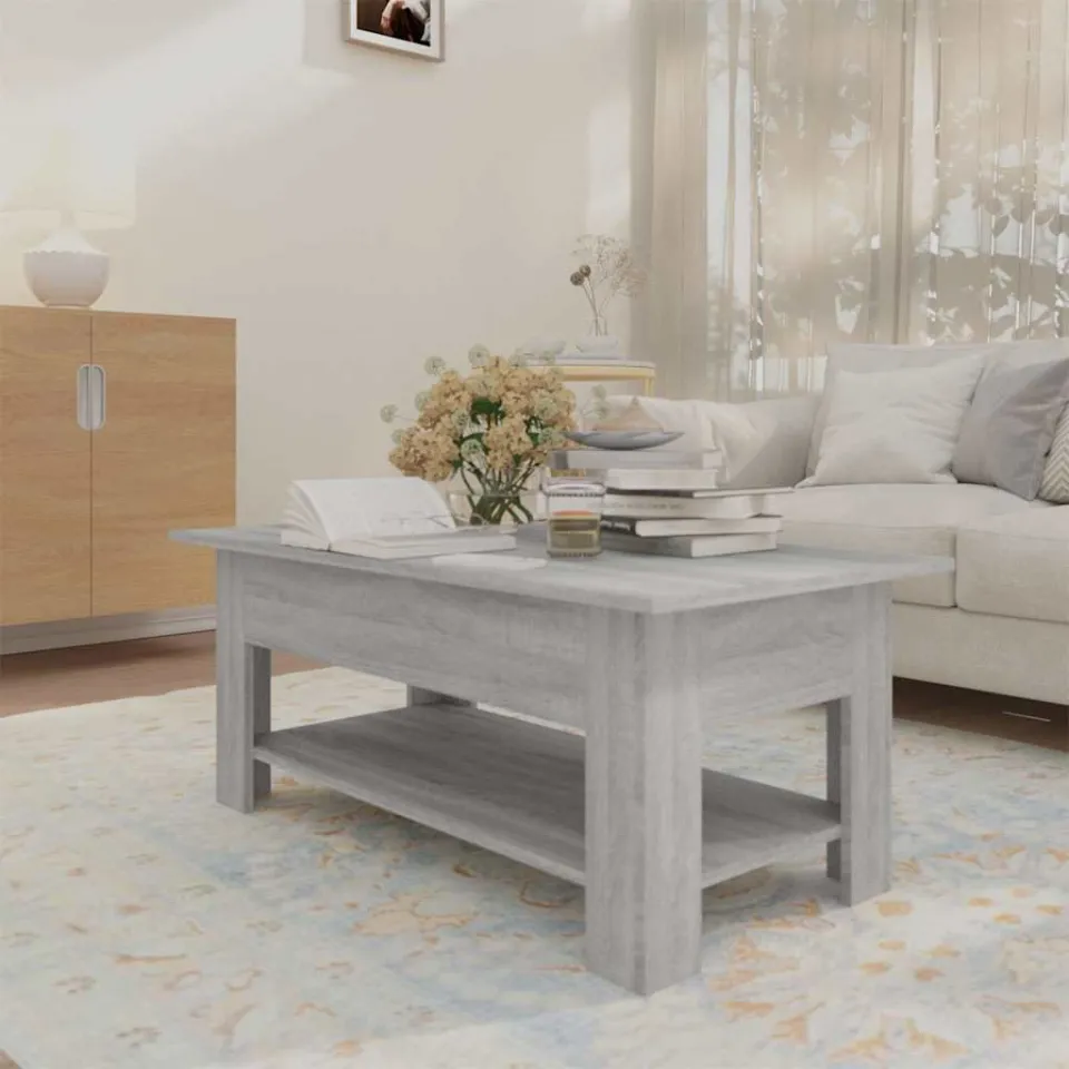 vidaXL Salontafel 102x55x42 cm bewerkt hout grijs sonoma eikenkleurig, foto 4