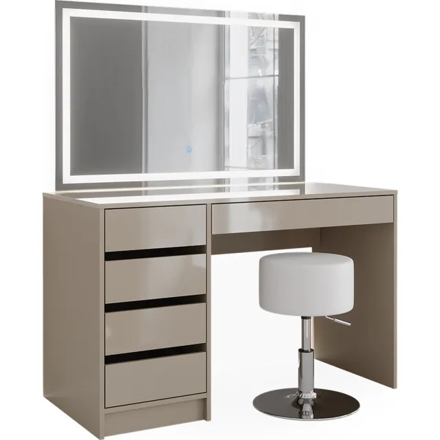 Vicco Kaptafel Sherry, Grijs, 120 cm met LED-spiegel en kruk